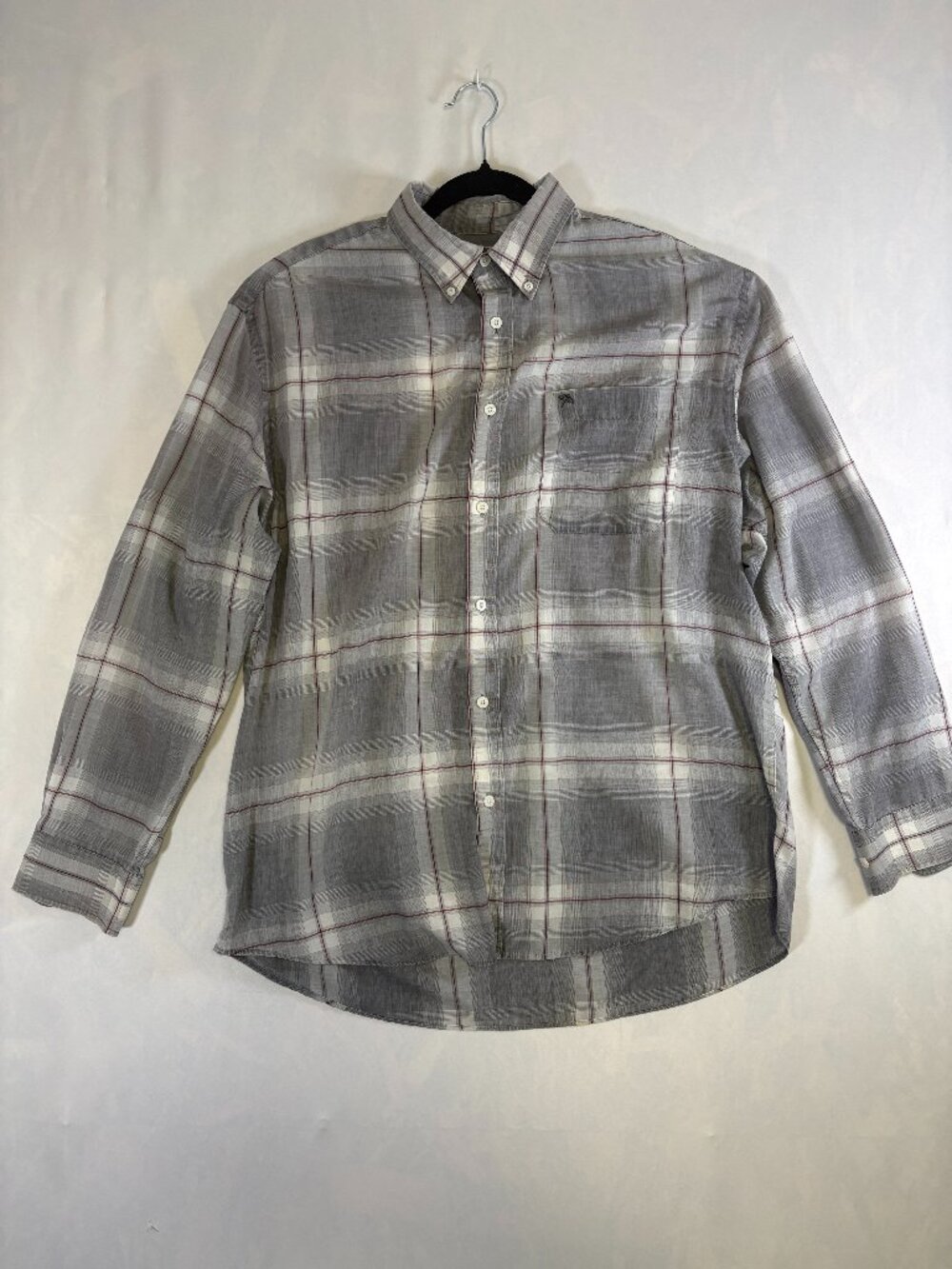 Arnold Palmer Men's L Gray Plaid Button Down Long Sleeve Shirt Cotton Blend